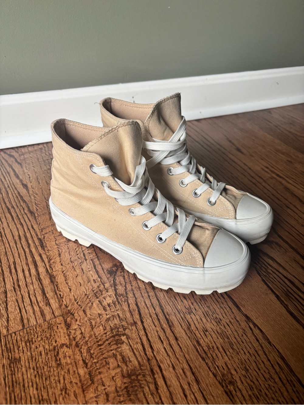 Beige High-Top Canvas Sneakers